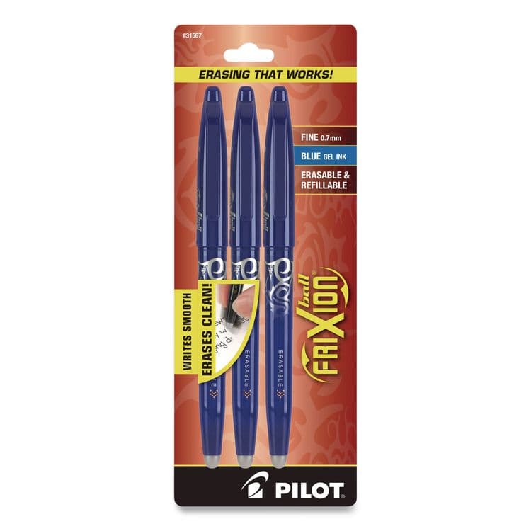 PILOT CORP. OF AMERICA FriXion Ball Erasable Gel Pen, Stick, Fine 0.7 mm, Blue Ink, Blue Barrel, 3/Pack (PIL31567)