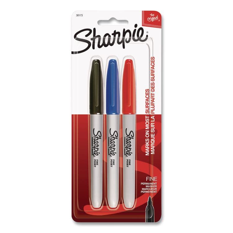 SANFORD Fine Tip Permanent Markers, Fine Tip, Assorted Colors, 3/Pack (SAN30173PP)