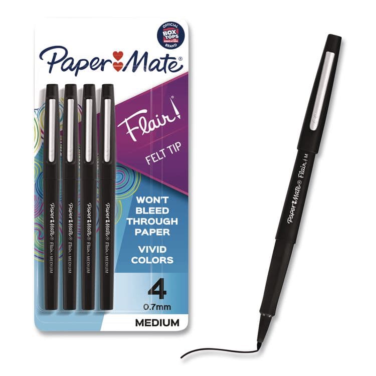 SANFORD Flair Felt Tip Porous Point Pen, Stick, Medium 0.7 mm, Black Ink, Black Barrel, 4/Pack (PAP8434452PP) thumbnail 2