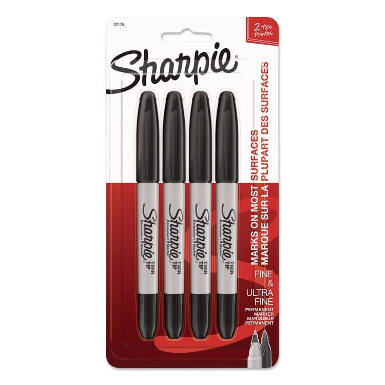 SANFORD Twin-Tip Permanent Marker, Extra-Fine/Fine Tip, Black, 4/Pack (SAN32175PP)