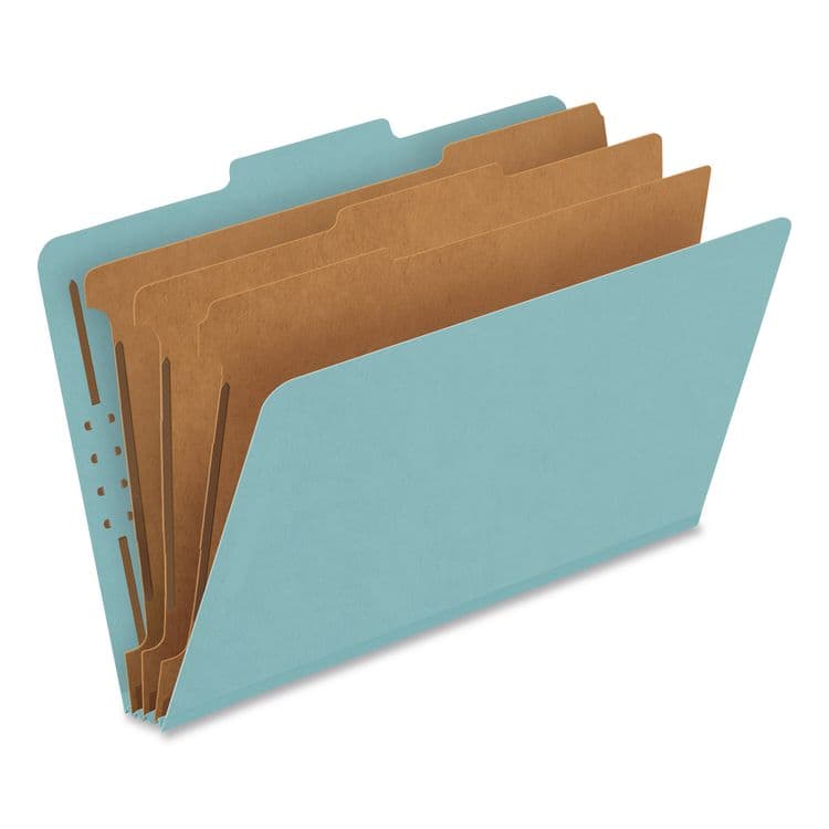 TOPS BUSINESS FORMS Pressboard Top Tab Classification Folders, 2/5-Cut Tab, Expands 3.5", 3 Dividers, 8 Fasteners, Legal Size, Blue, 10/Box (PFX29094)