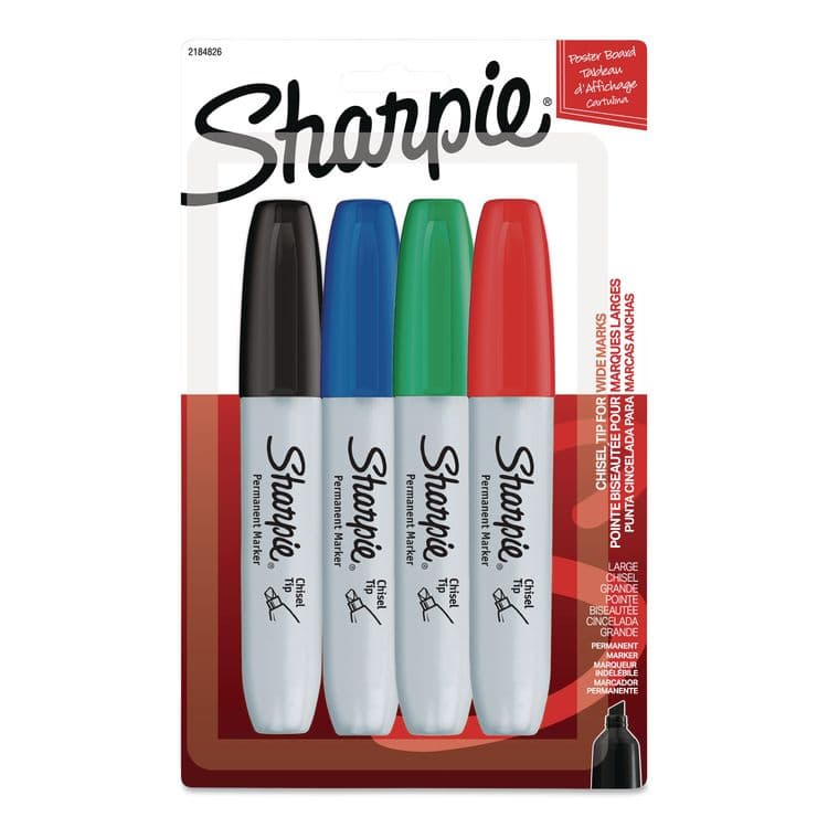 SANFORD Chisel Tip Permanent Marker Medium Chisel Tip, Assorted Colors, 4/Pack (SAN38254)