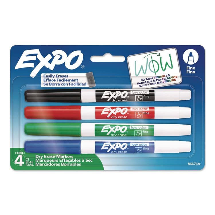 SANFORD Low-Odor Dry-Erase Marker, Fine Tip, Assorted Colors, 4/Pack (SAN86674K)