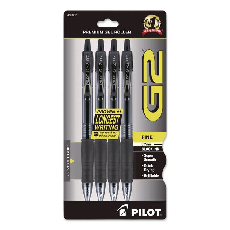 PILOT CORP. OF AMERICA G2 Premium Gel Pen, Retractable, Fine 0.7 mm, Black Ink, Smoke/Black Barrel, 4/Pack (PIL31057)