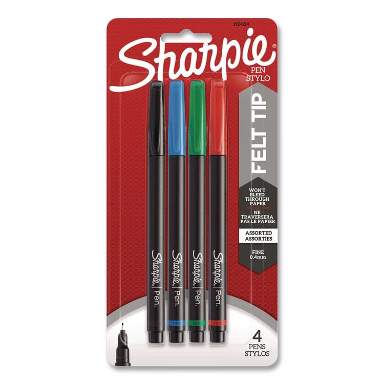 SANFORD Water-Resistant Ink Porous Point Pen, Stick, Fine 0.4 mm, Assorted Ink and Barrel Colors, 4/Pack (SAN1742662)