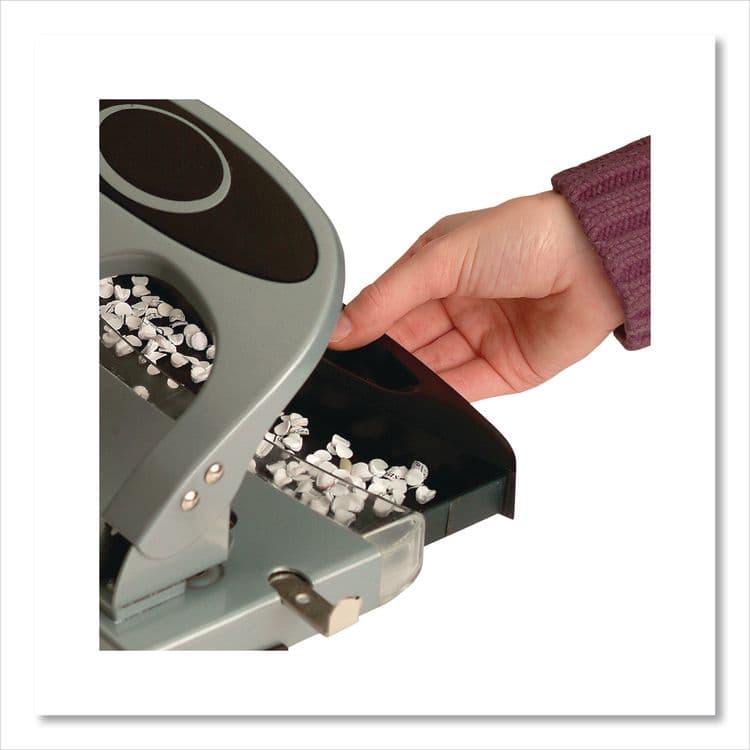 OFFICEMATE INTERNATIONAL CORP. 45-Sheet Deluxe Desktop 3-Hole Punch, 0.25" Holes, Silver/Navy (OIC90100) thumbnail 3