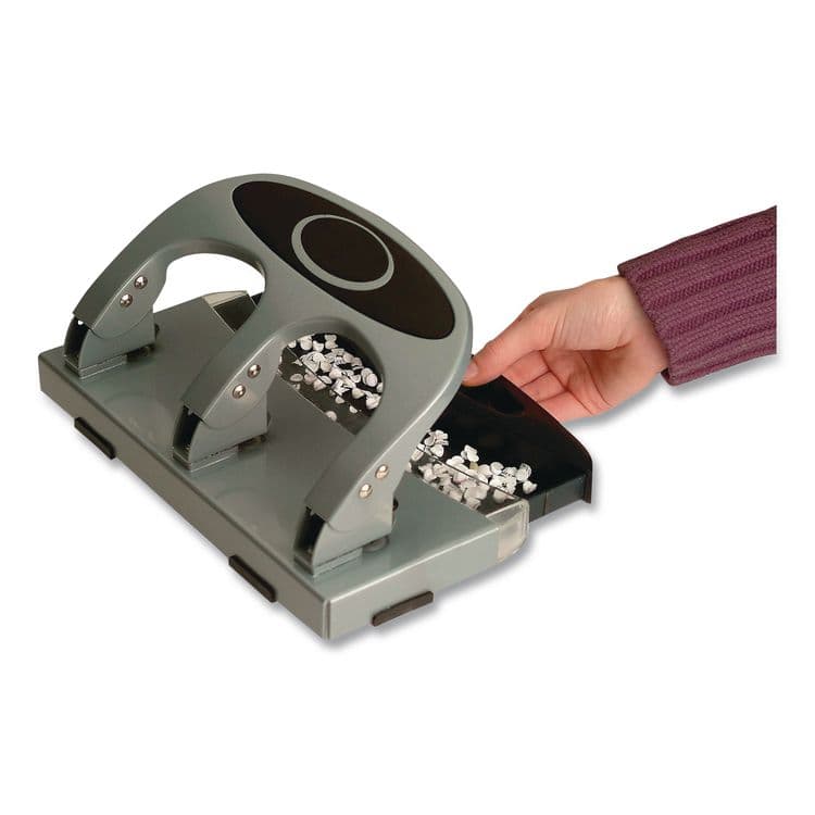 OFFICEMATE INTERNATIONAL CORP. 45-Sheet Deluxe Desktop 3-Hole Punch, 0.25" Holes, Silver/Navy (OIC90100) thumbnail 2