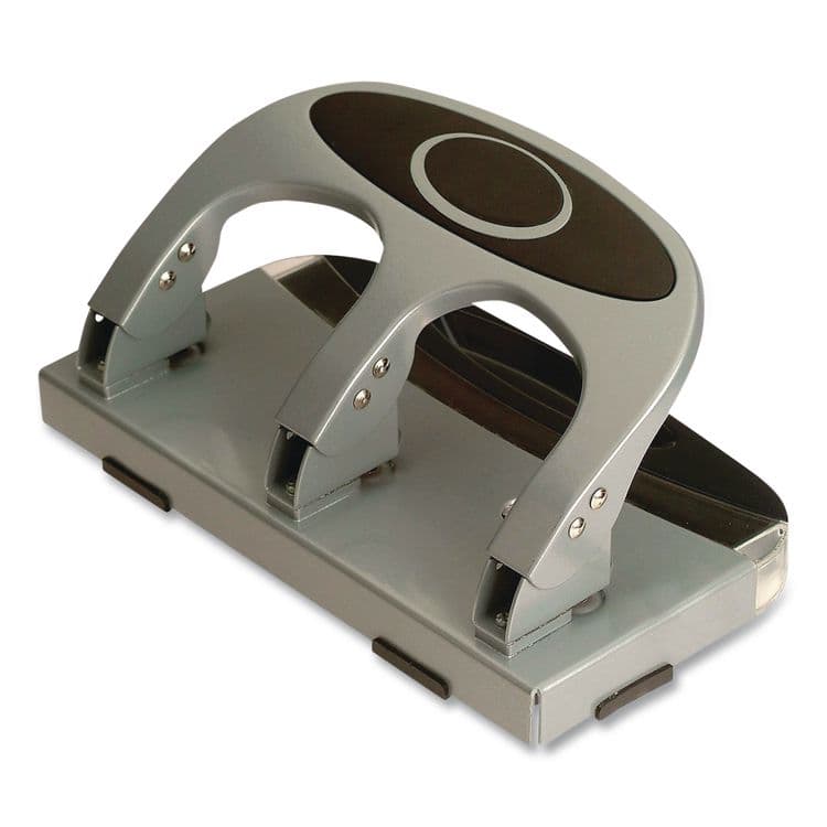OFFICEMATE INTERNATIONAL CORP. 45-Sheet Deluxe Desktop 3-Hole Punch, 0.25" Holes, Silver/Navy (OIC90100)