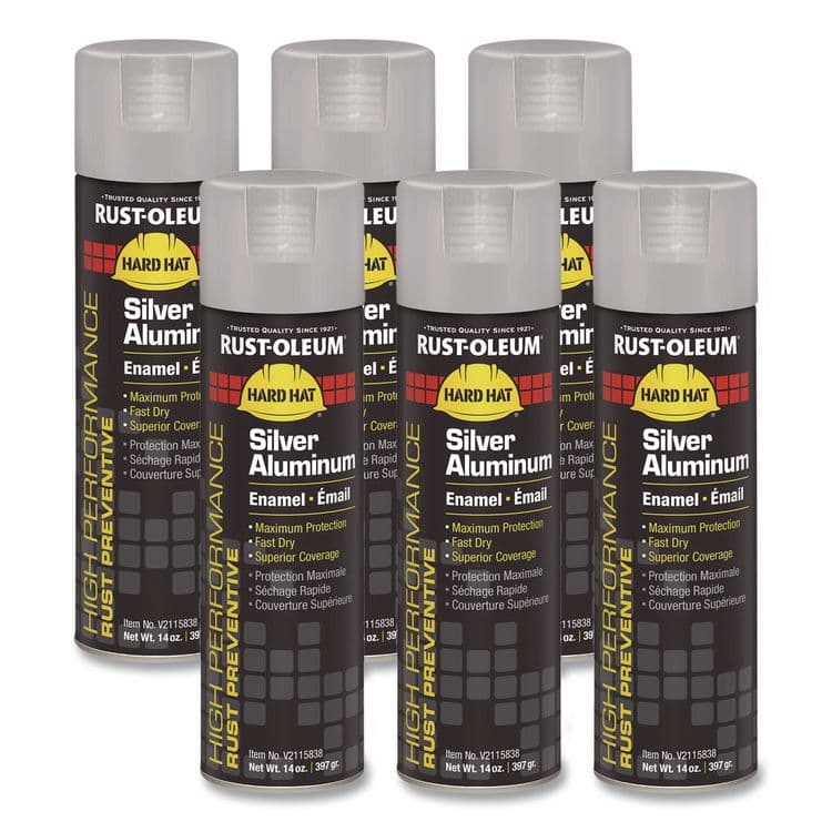 RUST-OLEUM CORPORATION Hard Hat High Performance V2100 System Rust Preventive Enamel Spray Paint, Gloss Silver Aluminum, 15 oz Aerosol Can, 6/Carton (RSTV2115838CT)