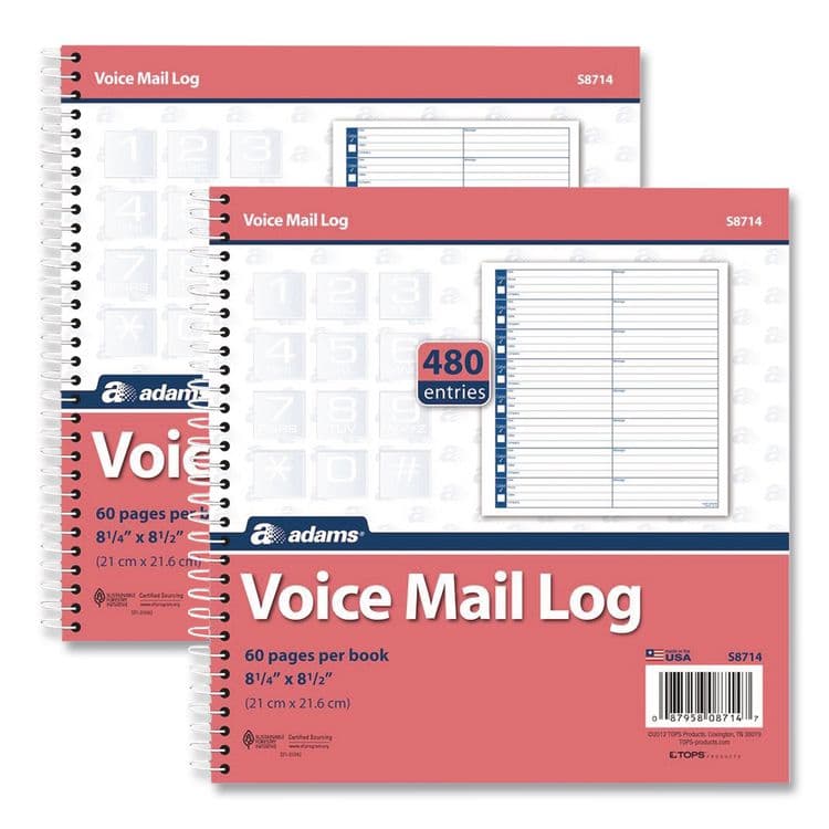 CARDINAL BRANDS . Voice Mail Log Books, One-Part (No Copies), 8.25 x 8.5, 8 Forms/Sheet, 480 Forms Total, 2/Pack (ABFS8714)
