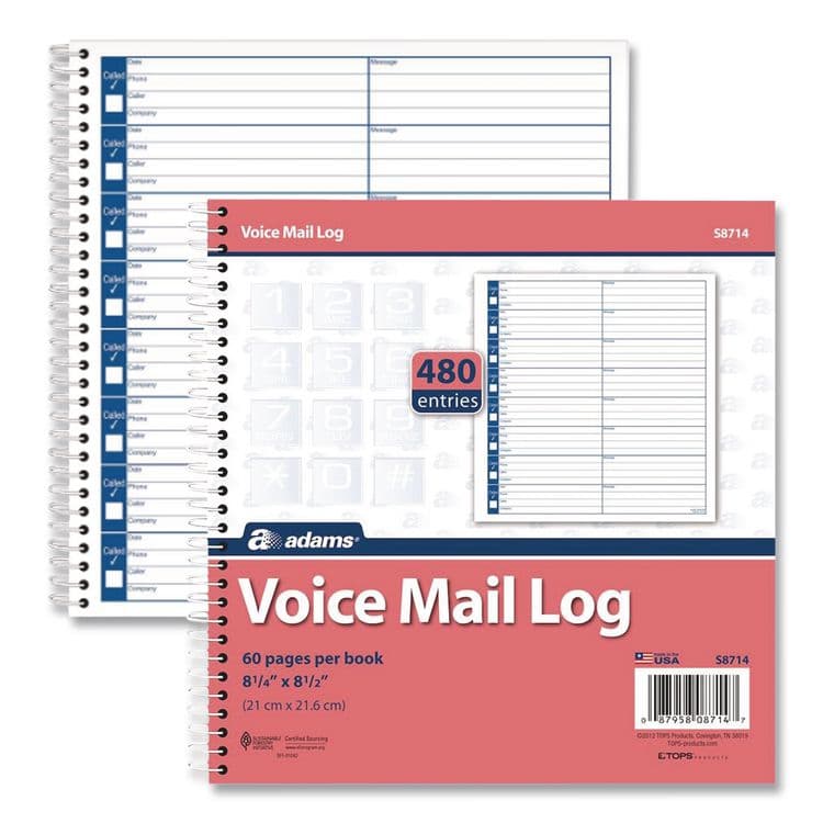 CARDINAL BRANDS . Voice Mail Log Books, One-Part (No Copies), 8.25 x 8.5, 8 Forms/Sheet, 480 Forms Total, 2/Pack (ABFS8714) thumbnail 4