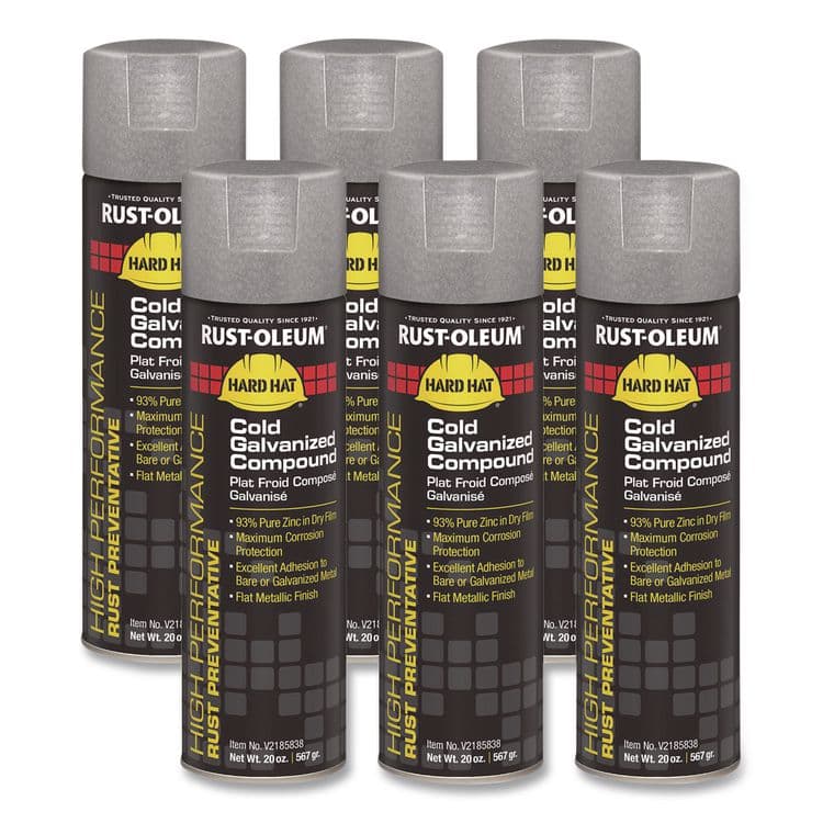 RUST-OLEUM CORPORATION Hard Hat High Performance V2100 System Rust Preventive Cold Galvanizing Compound, Flat Gray, 20 oz Aerosol Can, 6/Carton (RSTV2185838CT)