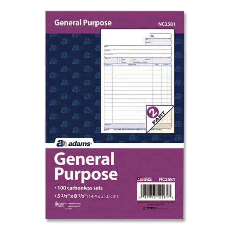 CARDINAL BRANDS . General Purpose Forms, Two-Part Carbonless, 8.5 x 5.67, 100 Forms Total/Pack (ABFNC2581)