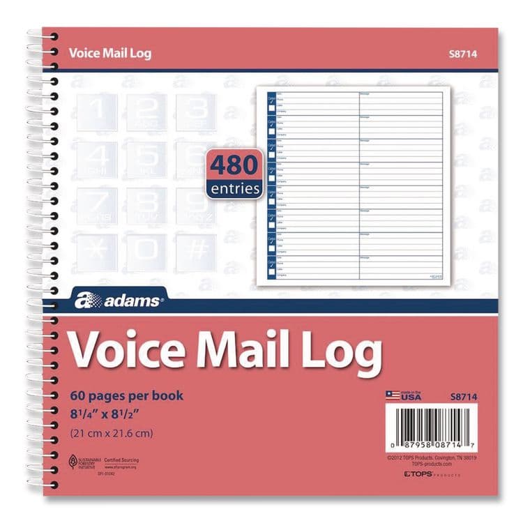 CARDINAL BRANDS . Voice Mail Log Books, One-Part (No Copies), 8.25 x 8.5, 8 Forms/Sheet, 480 Forms Total, 2/Pack (ABFS8714) thumbnail 3