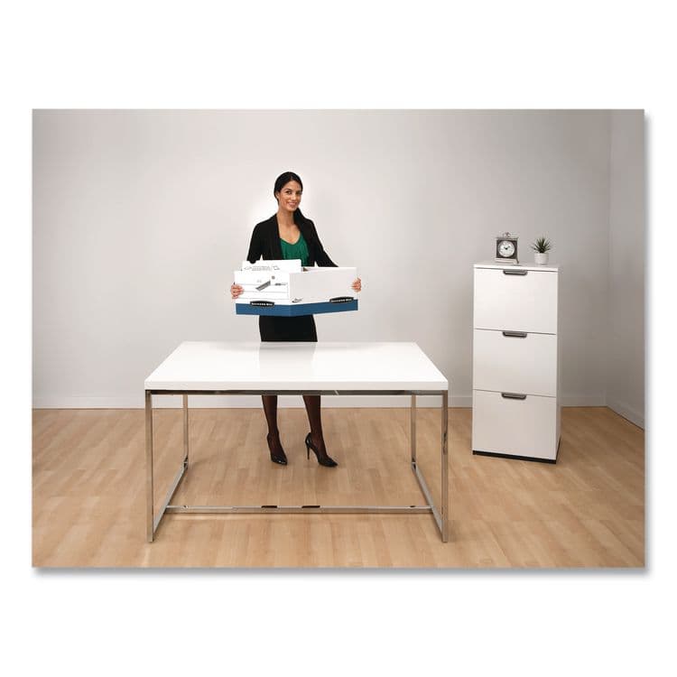 FELLOWES MFG. CO. PRESTO Heavy-Duty Storage Boxes, Letter/Legal Files, 12 x 15 x 10, White/Blue, 4/Carton (FEL0063602) thumbnail 2