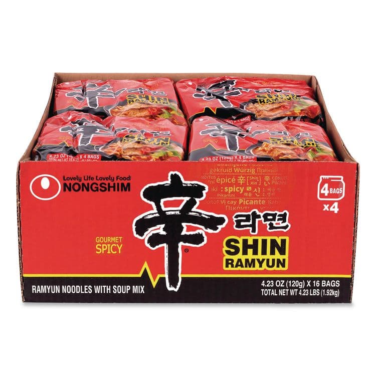 NONGSHIM CO, LTD Gourmet Spicy Ramyun Noodle Soup, Spicy Chicken, 4.23 oz Packet, 16/Carton (GRR22002654)