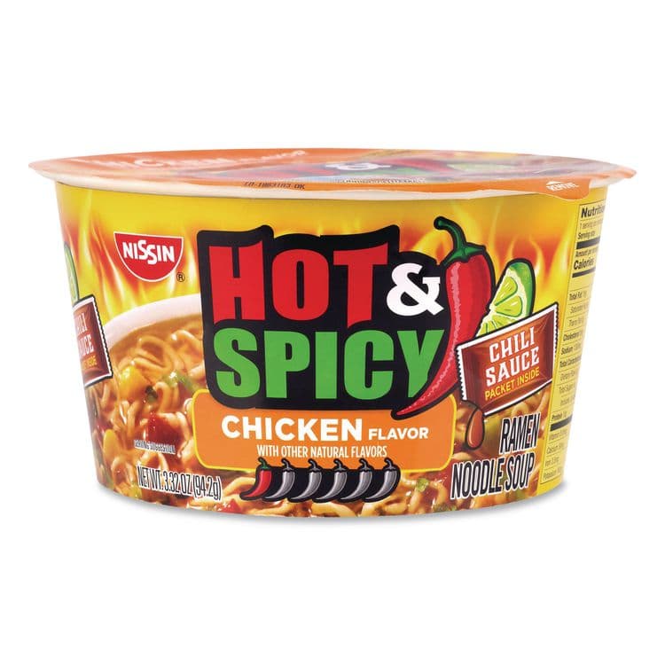 NISSIN FOODS Hot and Spicy Chicken Soup Bowl, Chicken, 3.32 oz Bowl, 12/Carton (GRR22002656) thumbnail 3