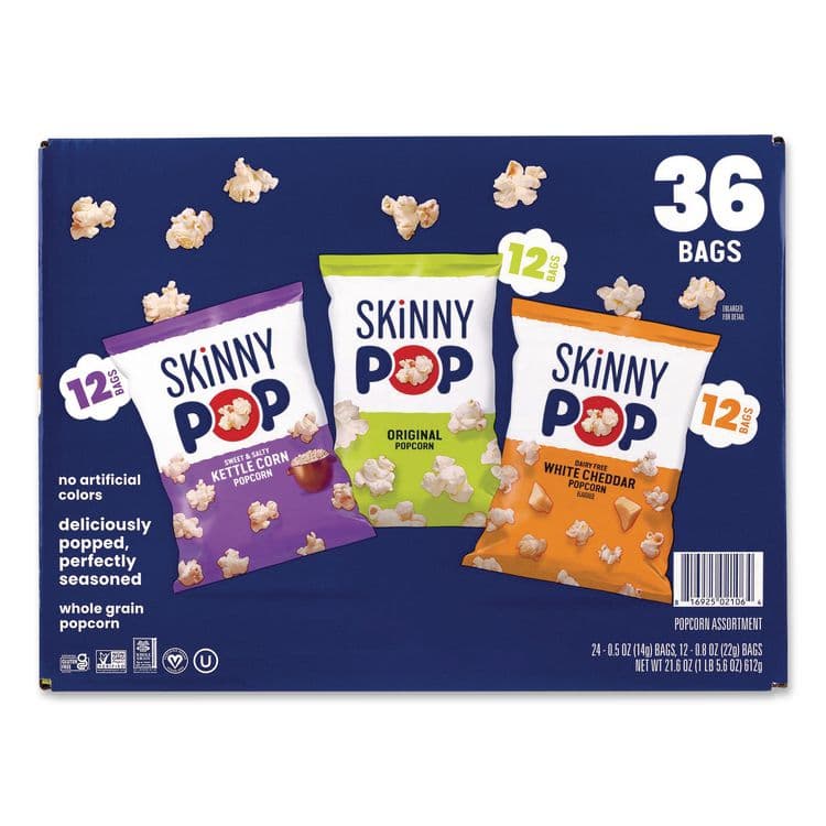 SKINNYPOP POPCORN Popcorn Variety Snack Pack, 0.5 oz Bag, 36 Bags/Carton (GRR22001049)