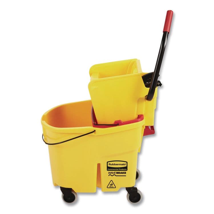 RUBBERMAID COMMERCIAL PROD. WaveBrake 2.0 Bucket/Wringer Combos, Side-Press with Drain, 8.75 gal, Yellow (RCP2031764) thumbnail 2