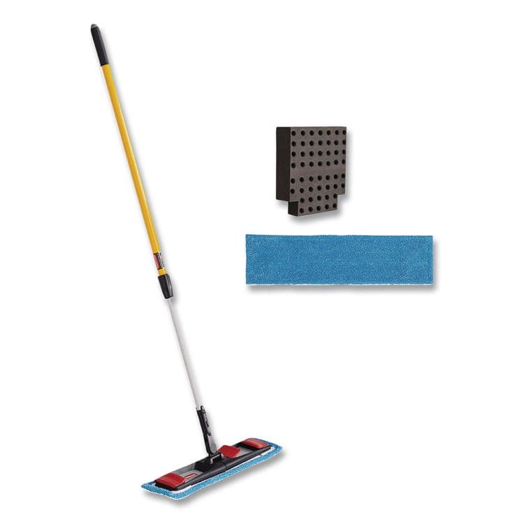 RUBBERMAID COMMERCIAL PROD. Adaptable Flat Mop Kit, 19.5 x 5.5 Blue Microfiber Head, 48" to 72" Yellow Aluminum Handle (RCP2132426)