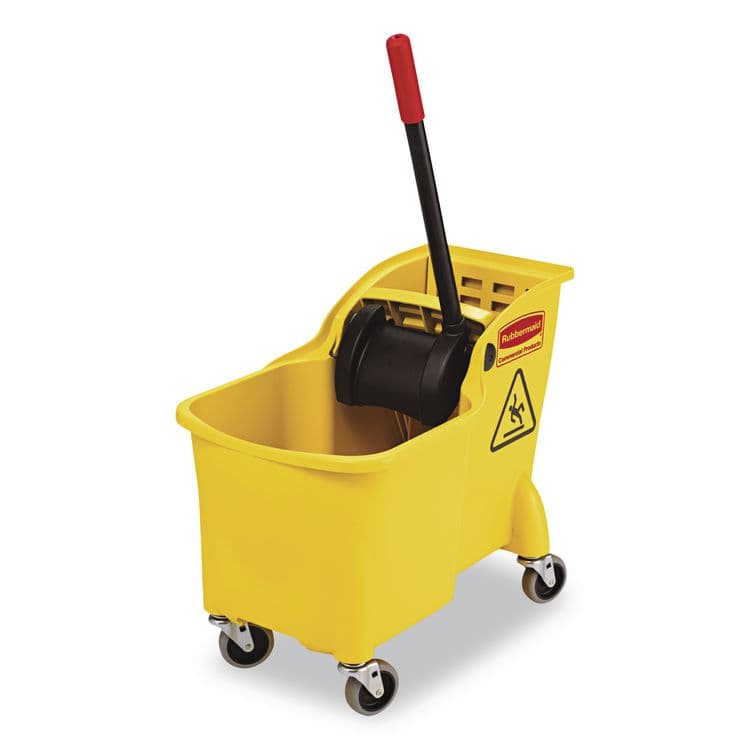 RUBBERMAID COMMERCIAL PROD. Tandem 31-Quart Bucket/Wringer Combo, Reverse, Yellow (RCP738000YEL)