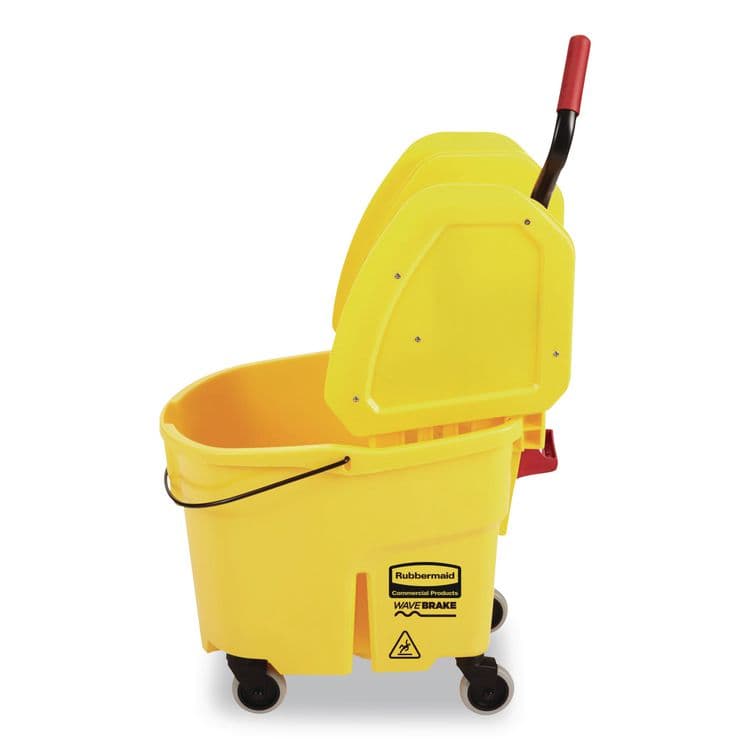 RUBBERMAID COMMERCIAL PROD. WaveBrake 2.0 Bucket/Wringer Combos, Down-Press, 35 qt, Plastic, Yellow (RCPFG757788YEL) thumbnail 4