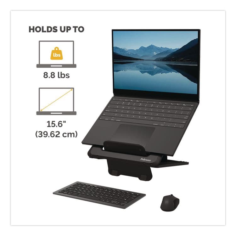 FELLOWES MFG. CO. Breyta Laptop Stand, 9.25" x 10.55" x 0.55" to 8", Black, Supports Up to 8.8 lbs. (FEL100098500) thumbnail 3