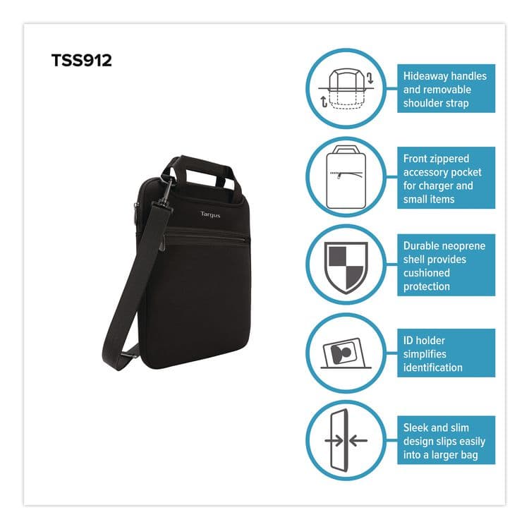TARGUS Slipcase Neoprene Laptop Sleeve, 12", 10.25 x 1.2 x 13.5, Black (TRG24344563) thumbnail 2