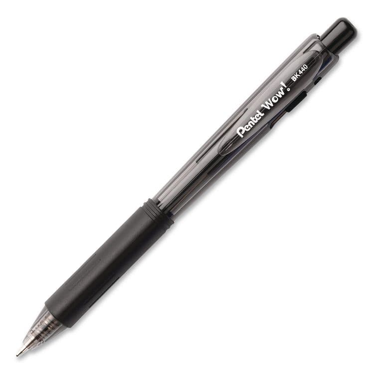 PENTEL OF AMERICA WOW! Ballpoint Pen, Retractable, Medium 1 mm, Black Ink, Smoke/Black Barrel, 18/Pack (PENBK440BP18A) thumbnail 2