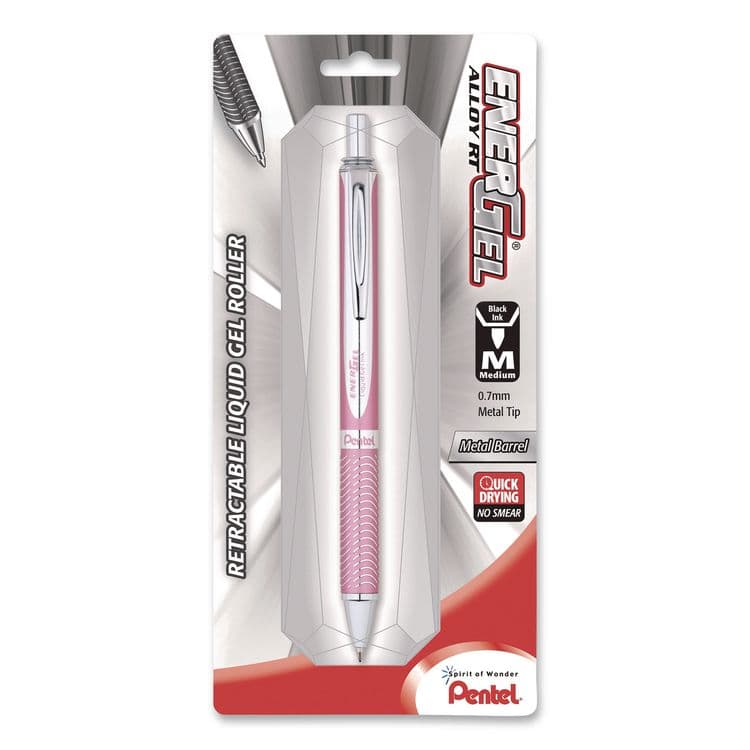 PENTEL OF AMERICA EnerGel Alloy RT Gel Pen, Retractable, Medium 0.7mm, Black Ink, Pink Barrel (PENBL407PBPA)