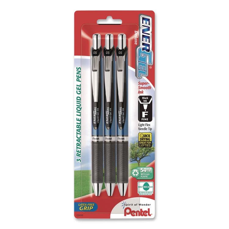 PENTEL OF AMERICA EnerGel RTX Gel Pen, Retractable, Fine 0.5 mm, Black Ink, Black/Blue Barrel, 3/Pack (PENBLN75BP3A)