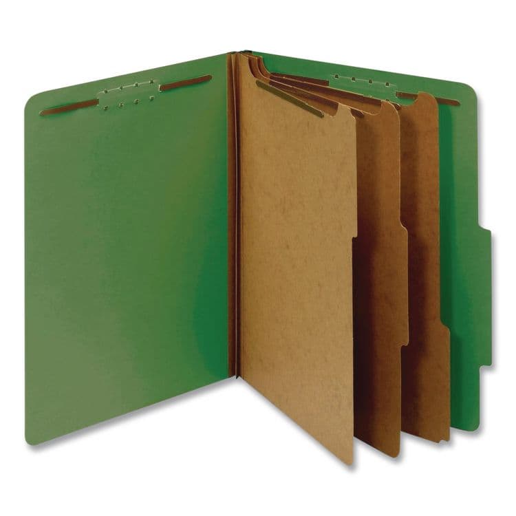 TOPS BUSINESS FORMS Pressboard Top Tab Classification Folders, 2/5-Cut Tab, Expands 3.5", 3 Dividers, 8 Fasteners, Letter Size, Dark Green, 10/BX (PFX24097)
