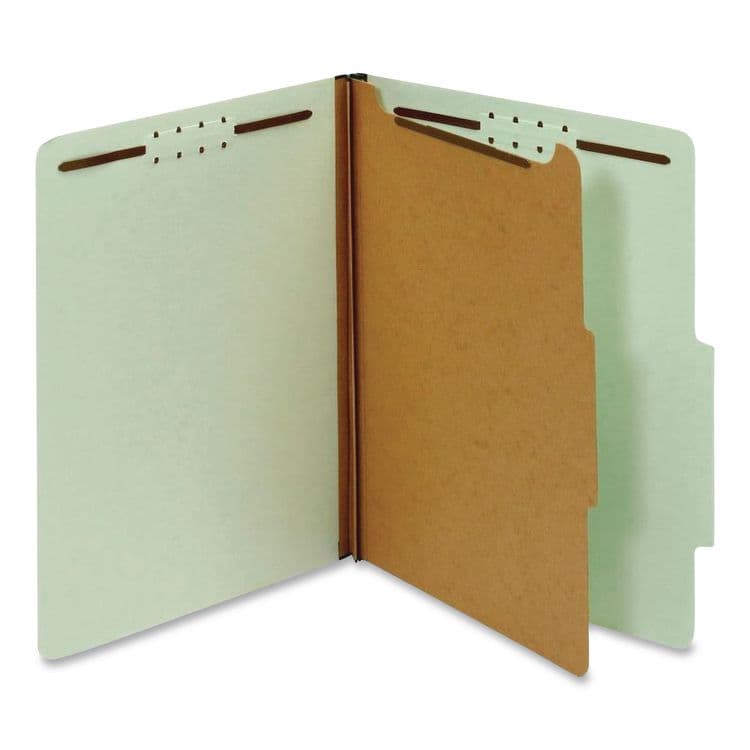 TOPS BUSINESS FORMS Recycled Classification Folders, 2/5-Cut Tab, Expands 1.75", 1 Divider, 4 Fasteners, Legal Size, Light Green, 10/Box (PFX28776R)