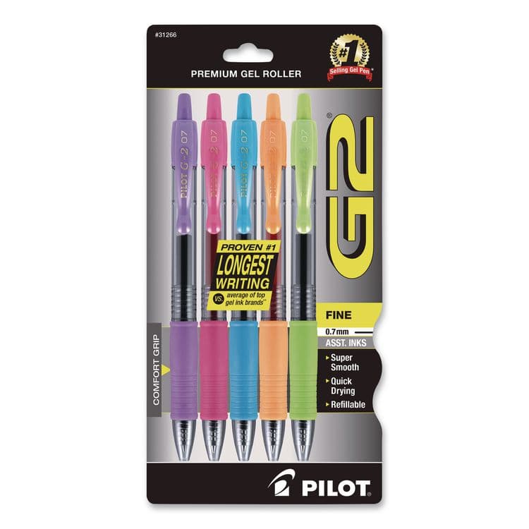 PILOT CORP. OF AMERICA G2 Premium Gel Ink Pen, Retractable, Fine 0.7 mm, Assorted Ink and Barrel Colors, 5/Pack (PIL31266)