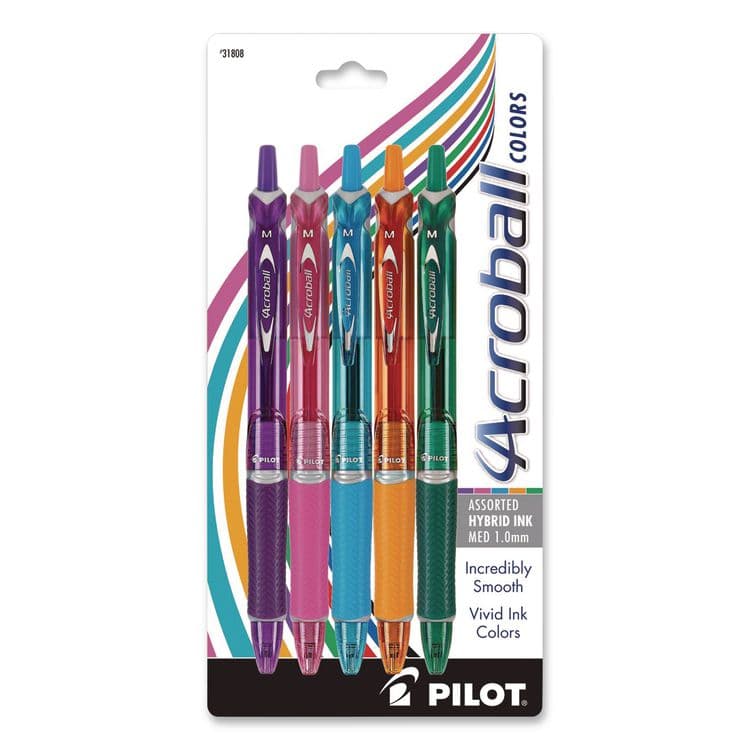 PILOT CORP. OF AMERICA Acroball Colors Advanced Ink Hybrid Gel Pen, Retractable, Medium 1 mm, Assorted Ink/Barrel Colors, 5/Pack (PIL31808)