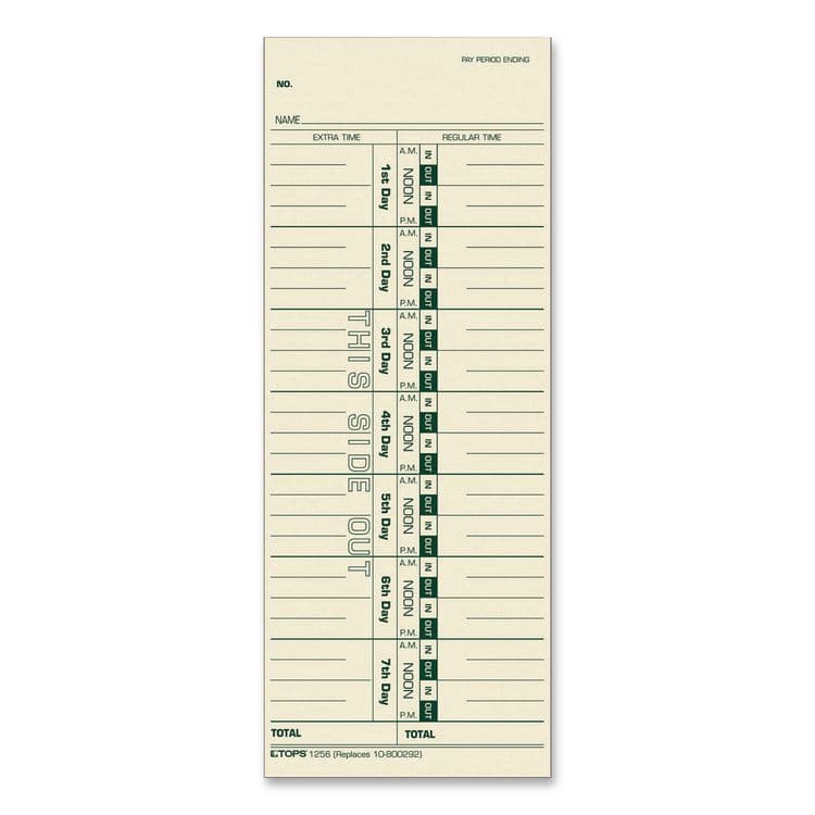 TOPS BUSINESS FORMS Time Clock Cards, Replacement for 30/1912R/10-800292, One Side, 3.5 x 9, 100/Pack (TOP12563)