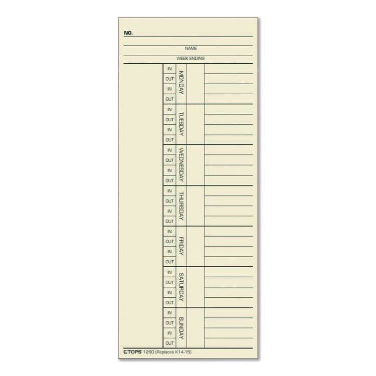 TOPS BUSINESS FORMS Time Clock Cards, Replacement for K14-15, Two Sides, 3.38 x 8.25, 100/Pack (TOP12603)
