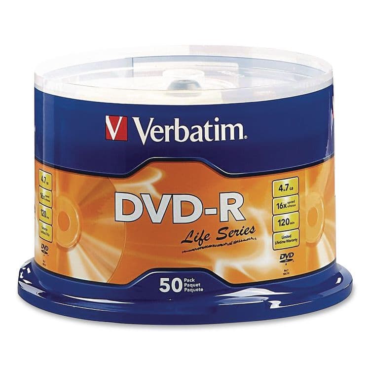 VERBATIM CORPORATION DVD-R LifeSeries Disc, 4.7 GB, 16x, Spindle, Silver, 50/Pack (VER97176)