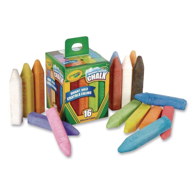BINNEY & SMITH / CRAYOLA Washable Sidewalk Chalk, 4.25" x 0.75 Diameter, Assorted Colors, 16 Sticks/Box (CYO512016)