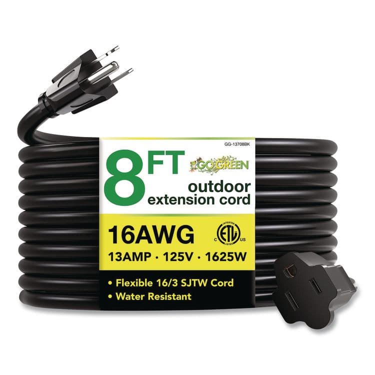 GOGREEN POWER 16 AWG Outdoor Extension Cord, 8 ft, 13 A, Black (GGPGG13708BK)