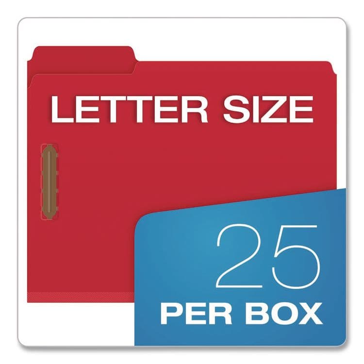 TOPS BUSINESS FORMS Colored Pressboard Top Tab Fastener Folders, 1/3-Cut Tab: Assorted, Expands 2", 2 Fasteners, Letter Size, Bright Red, 25/Box (PFX15936GW) thumbnail 2