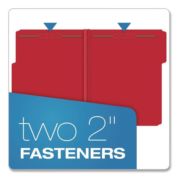 TOPS BUSINESS FORMS Colored Pressboard Top Tab Fastener Folders, 1/3-Cut Tab: Assorted, Expands 2", 2 Fasteners, Letter Size, Bright Red, 25/Box (PFX15936GW) thumbnail 3