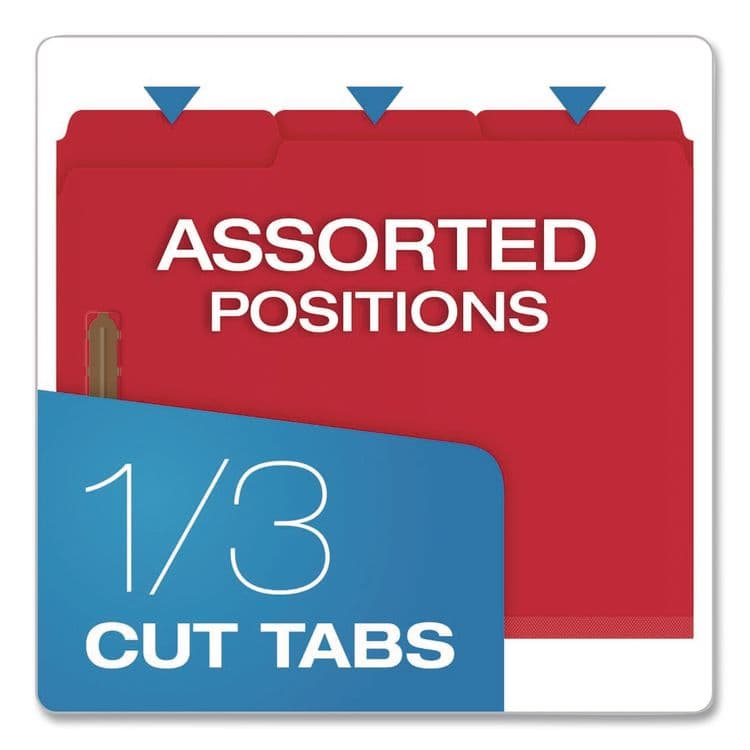 TOPS BUSINESS FORMS Colored Pressboard Top Tab Fastener Folders, 1/3-Cut Tab: Assorted, Expands 2", 2 Fasteners, Letter Size, Bright Red, 25/Box (PFX15936GW) thumbnail 4