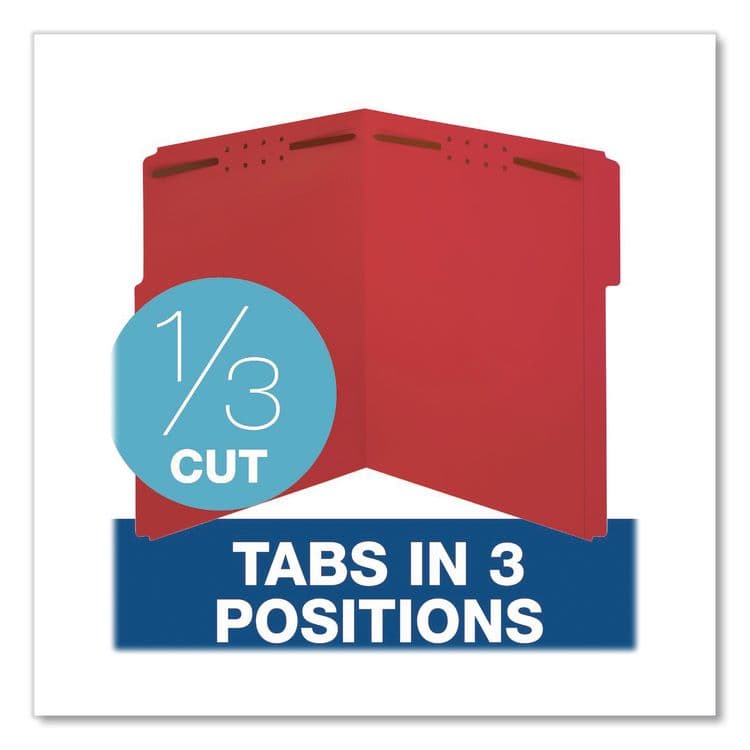 TOPS BUSINESS FORMS Colored Top Tab Fastener Folders, 1/3-Cut Tab: Assorted, Expands 2", 2 Fasteners, Letter Size, Red, 50/Box (PFX22740) thumbnail 4