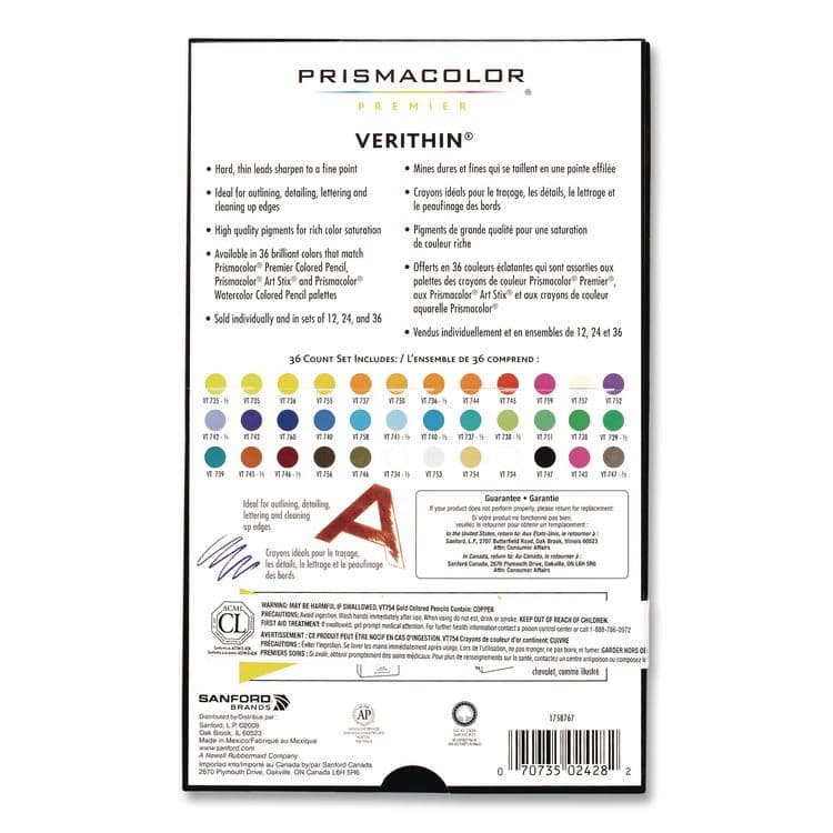 SANFORD Verithin Colored Pencils, Assorted Lead and Barrel Colors, 36/Set (SAN2428) thumbnail 2