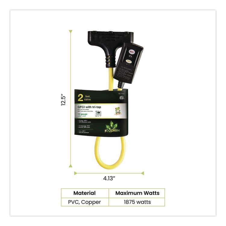 GOGREEN POWER Portable Tri-Tap with GFCI, 3 Outlets, 2 ft Cord, Yellow (GGPGG12402) thumbnail 2