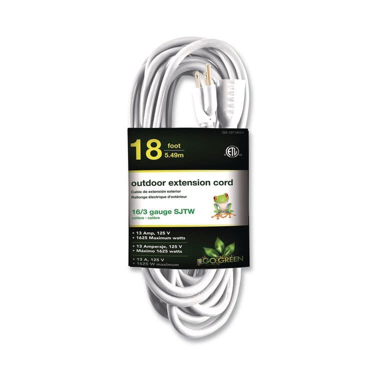 GOGREEN POWER 16 AWG Outdoor Extension Cord, 18 ft, 13 A, White (GGPGG13718WH)
