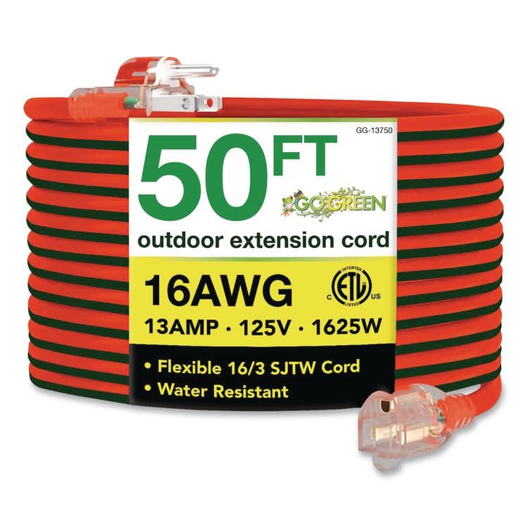 GOGREEN POWER 16 AWG Outdoor Extension Cord, 50 ft, 13 A, Orange/Black (GGPGG13750)