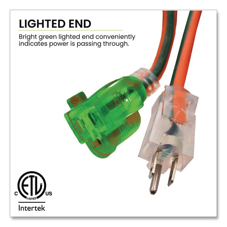 GOGREEN POWER 14 AWG Lighted End Heavy-Duty Extension Cord, 25 ft, 15 A, Orange/Black (GGPGG13825) thumbnail 3