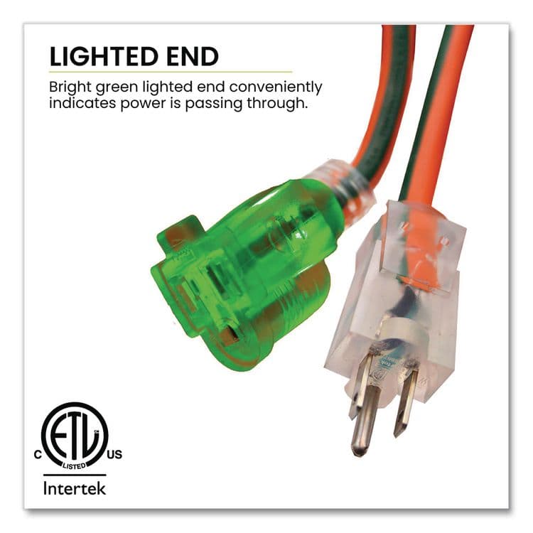 GOGREEN POWER 12 AWG Lighted End Heavy-Duty Extension Cord, 25 ft, 15 A, Orange/Black (GGPGG14025) thumbnail 3